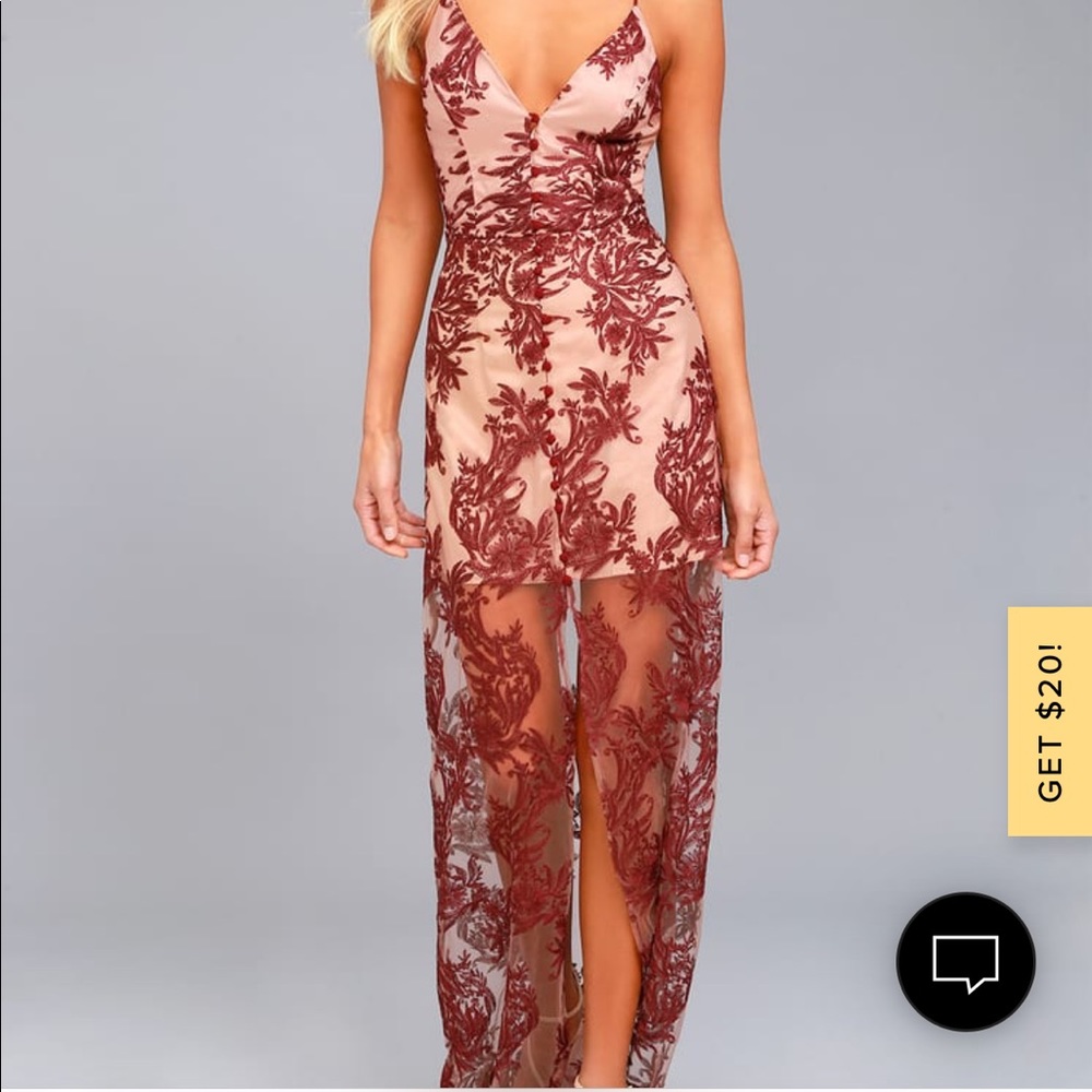 Finders Keepers “Spectral Lace Maxi Dress” in Berry. Size XS. BNWT